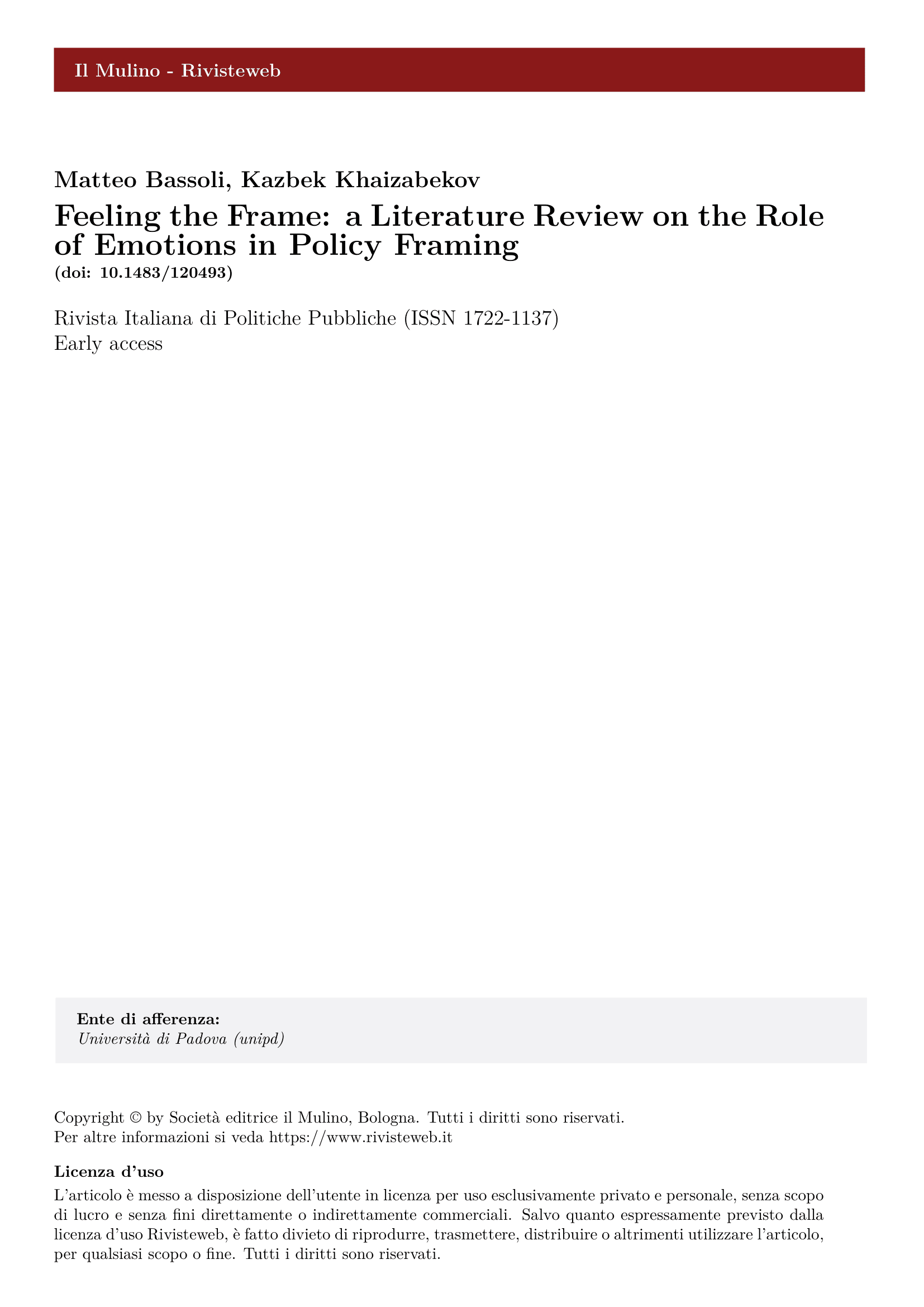 Feeling the Frame: a Literature Review on the Role of Emotions in Policy Framing