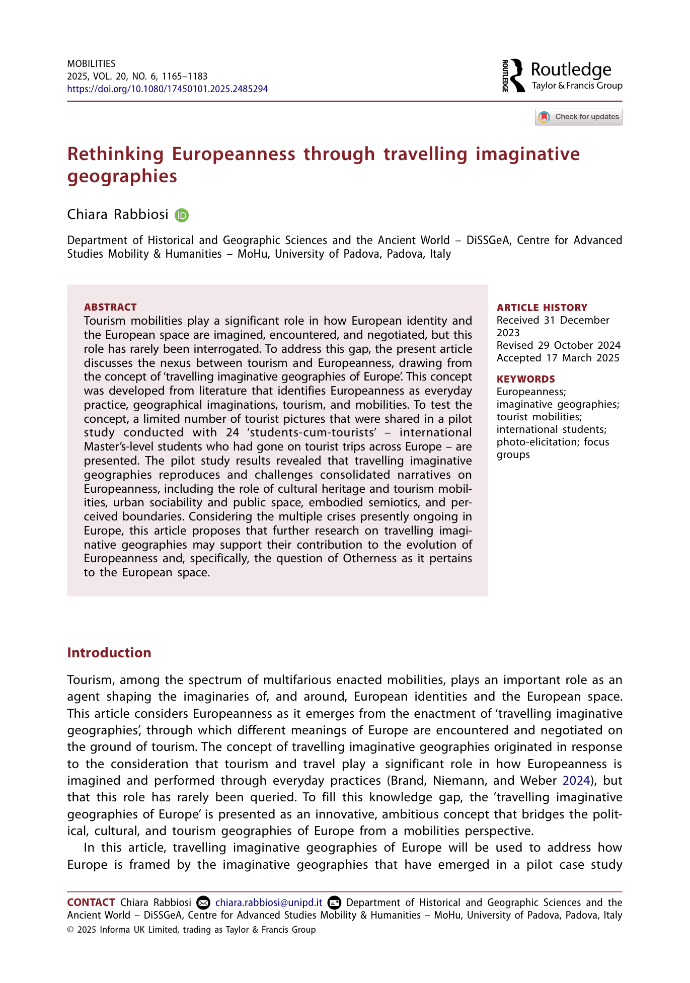 Rethinking Europeanness through travelling imaginative geographies
