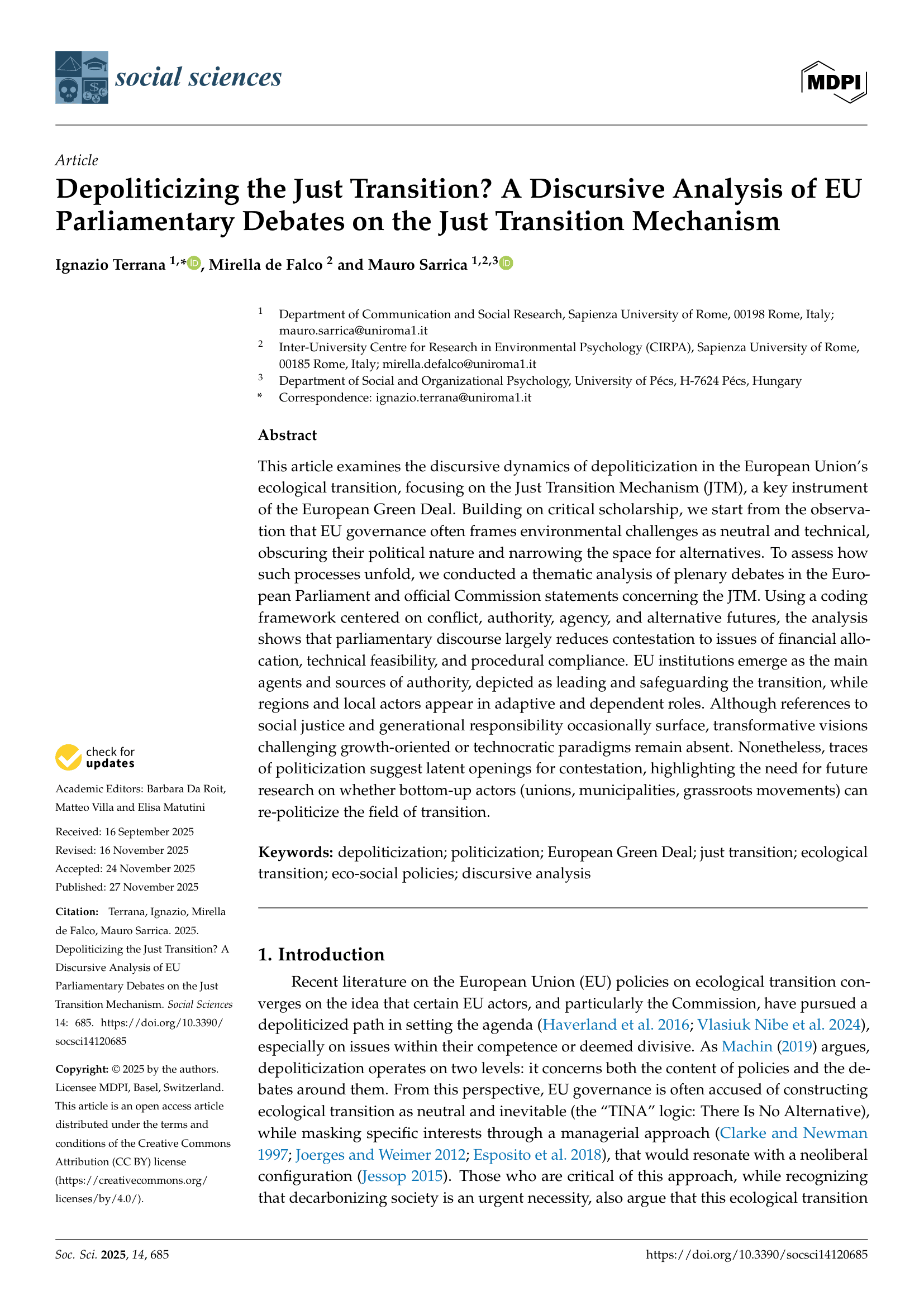 Depoliticizing the Just Transition? A Discursive Analysis of EU Parliamentary Debates on the Just Transition Mechanism