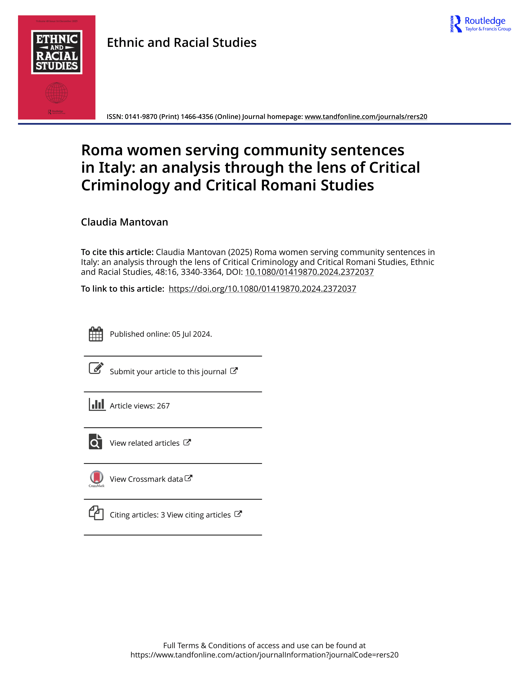Roma women serving community sentences in Italy: an analysis through the lens of Critical Criminology and Critical Romani Studies